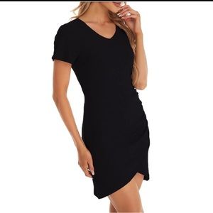 Women Ruched VNeck Bodycon Mini Dress Short Sleeve Wrap Front Solid Casual Basic